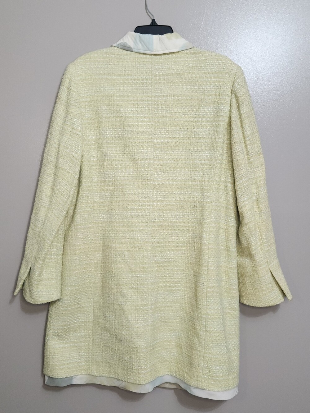 Sigrid Olsen Women's Light Yellow Tweed Coat with Silk Floral Lining Size 14 - Picture 7 of 11